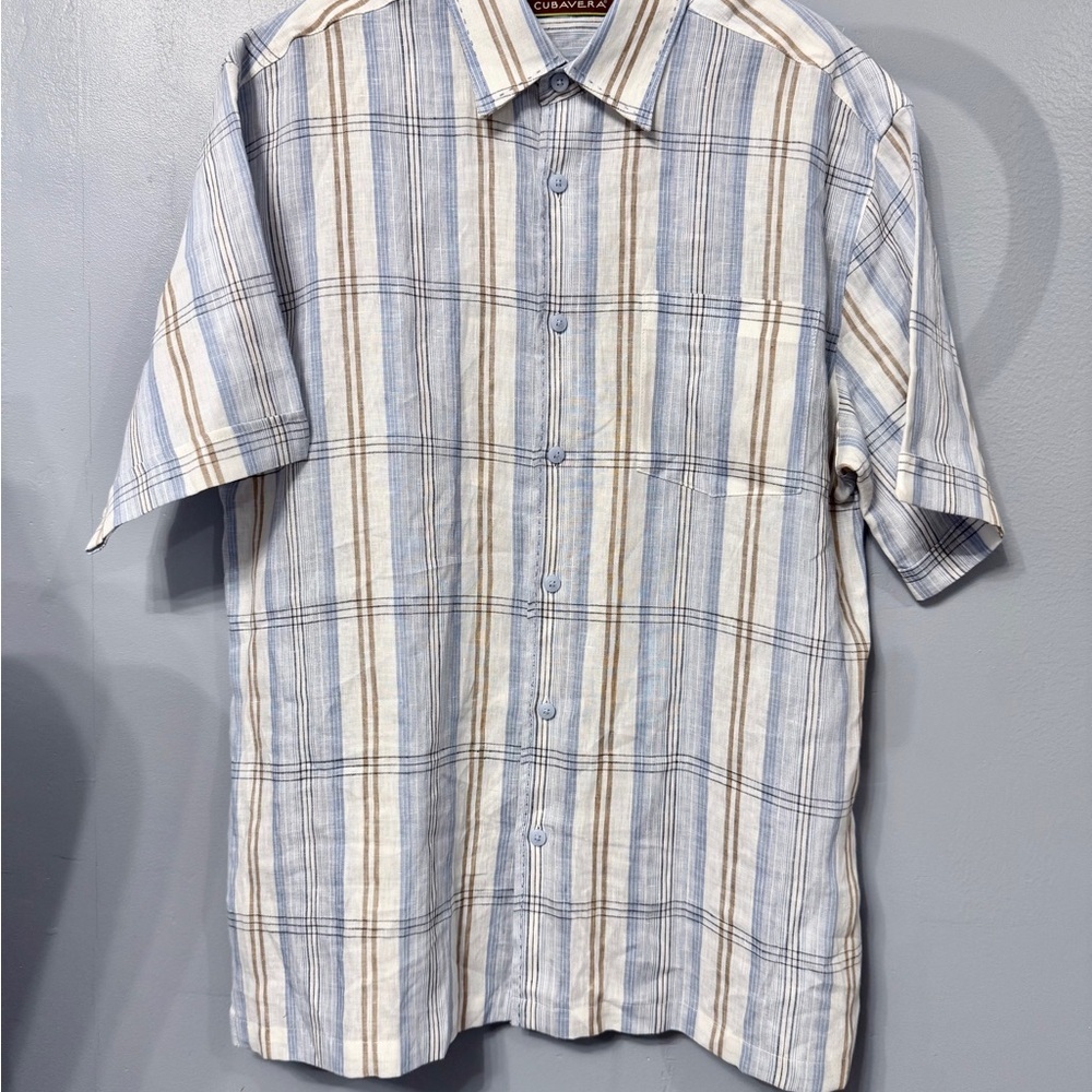 Cubavera 100% Linen Men's Striped Short Sleeve Shirt